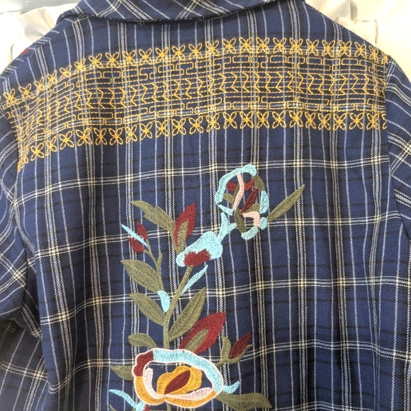 Adore Embroidered Navy‎ Shirt/Dress Cotton Long Sleeves Women's Medium - Picture 8 of 12